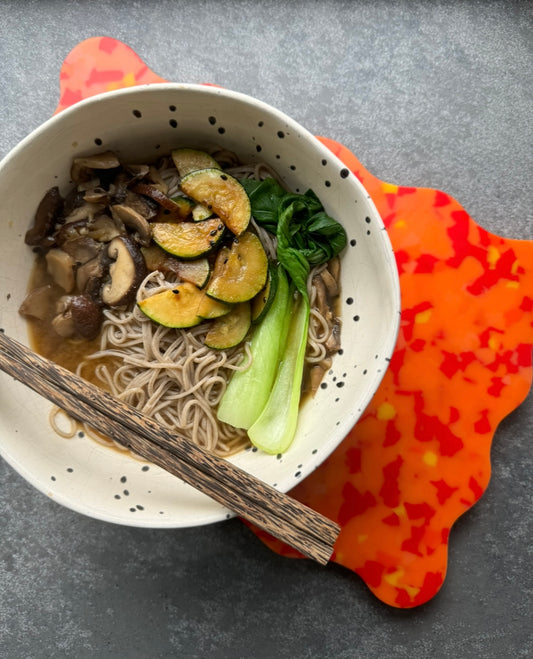 Mushroom miso soba noodles