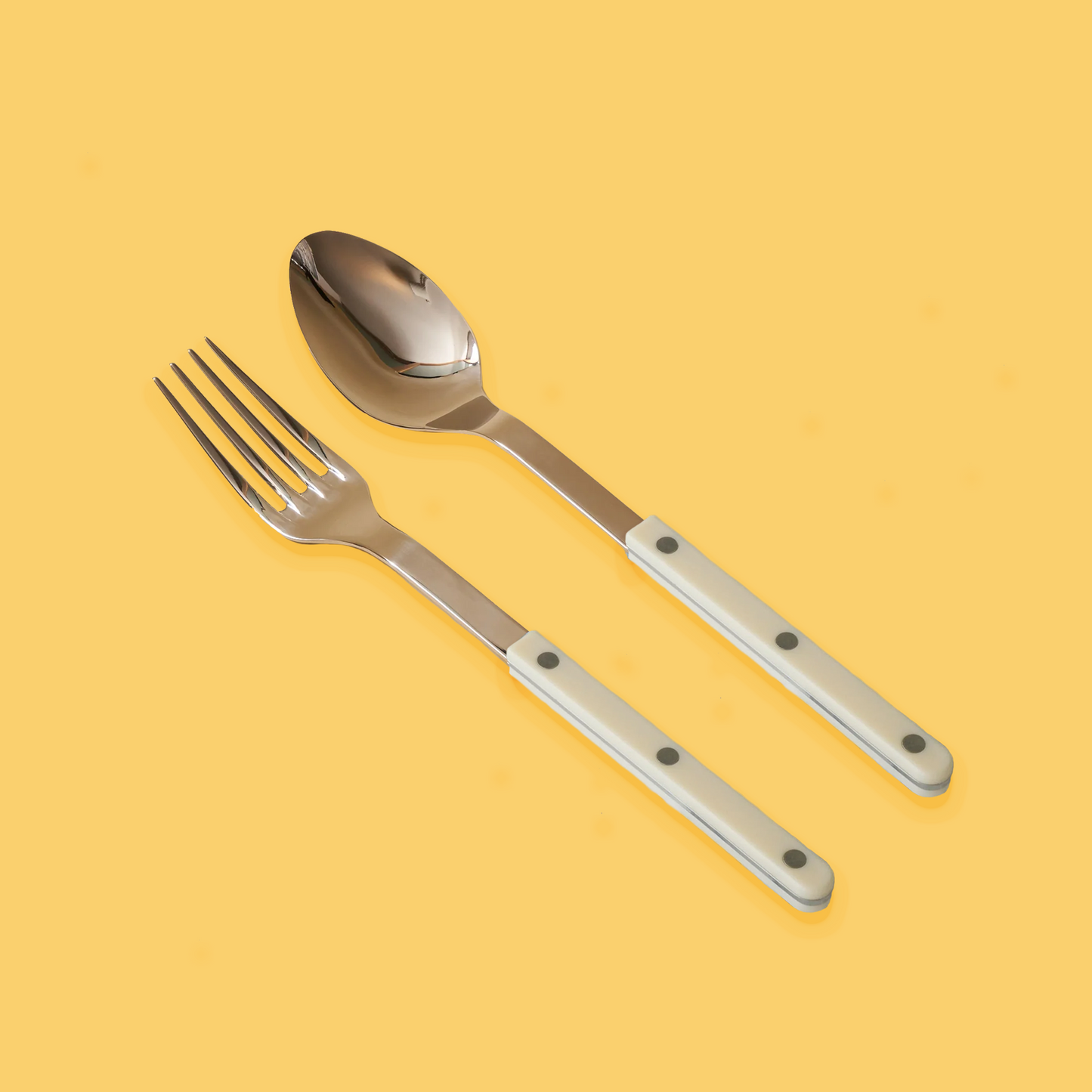 Bistrot fork and spoon serving set in ivory.