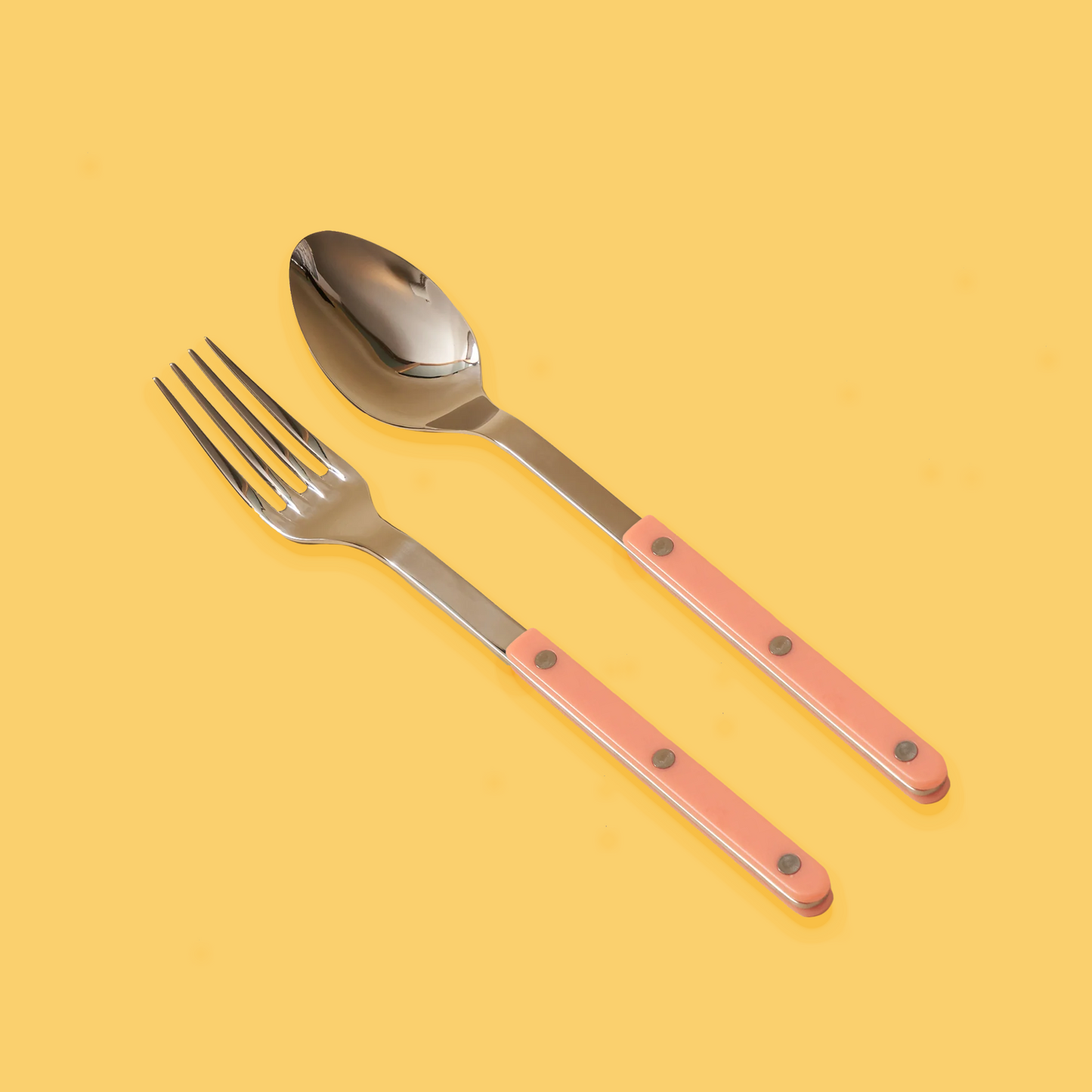 Bistrot fork and spoon serving set in peach pink.