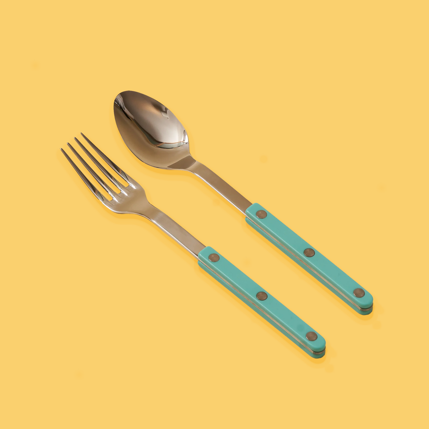 Bistrot fork and spoon serving set in pastel green.